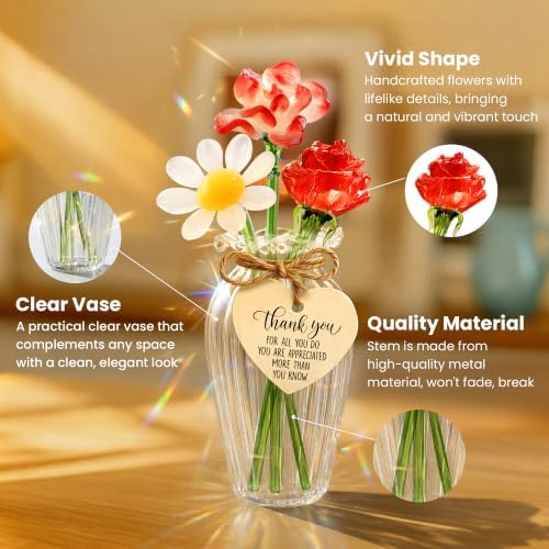 Gossby Thank You Gifts for Women - Mini Glass Flower Bouquet