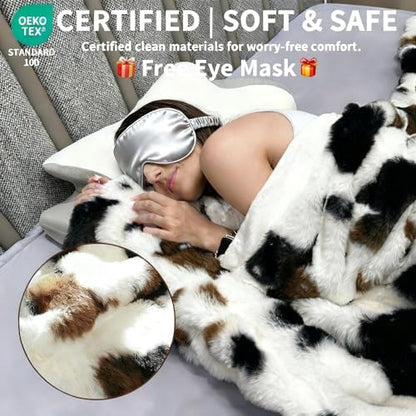 Ultra-Soft Fuzzy Faux Fur Throw Blanket,Cow Print,50x60 in