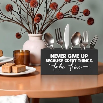 Inspirational Quotes Pencil Pen Holder for Desk, Never Give Up Because