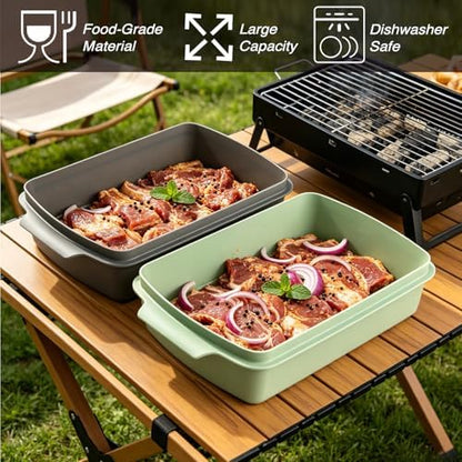 Sunmei Grill Prep and Serving Trays, 3-in-1 Stackable BBQ Food Tray