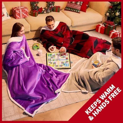 IFNOW Sherpa Wearable Blanket with Sleeves, Oversized Snuggle Robe