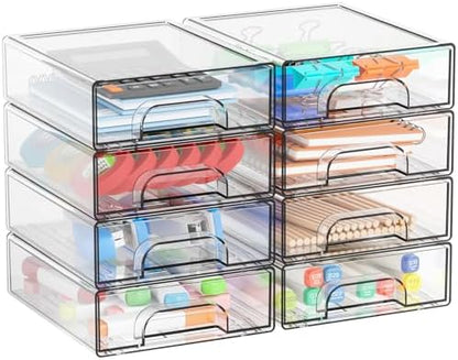 Yieach 2.2'' Tall Acrylic Clear Stackable Storage Drawer Organizer,8