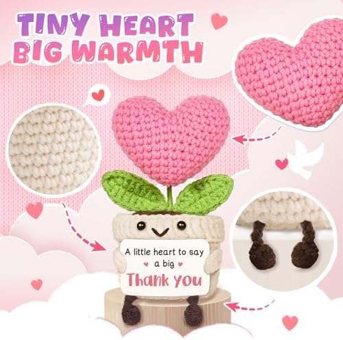 Thank You Gifts for Women, Crochet Pink Heart Flower with Appreciation