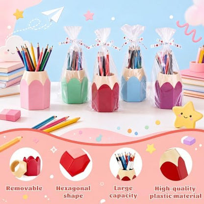 12 Set Pencil Shaped Pen Holders with Gift Bags & Ribbon, Cute Desktop