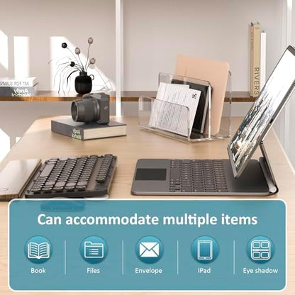 Sezanrpt Acrylic File Holder 2 Compartment, Clear Desk File Organizer
