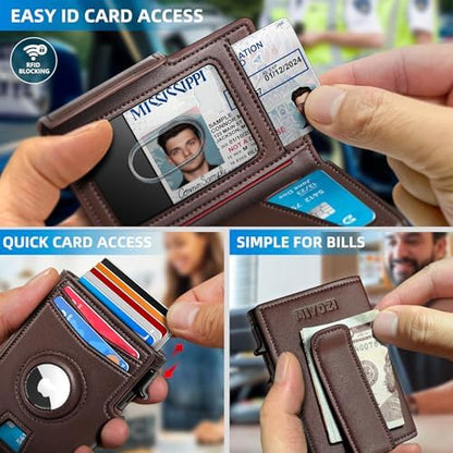 miyozi Airtag Wallet for Men,with Money Clip 10 Cards Metal Case Smart