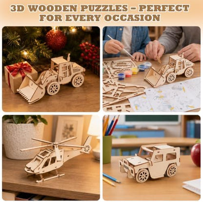 ELX 3D Wooden Puzzles for Kids, Vehicles & Machinery Assembly Model