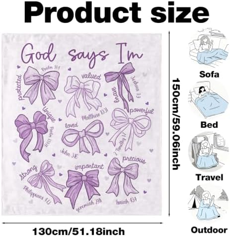 Purple Bow Christian Throw Blanket, Religious Flannel Blanket Gift
