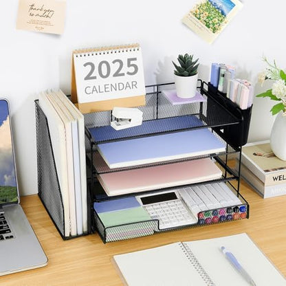 OPNICE Desk Organizer, 4-Tier Desktop File Organizer with Drawer and