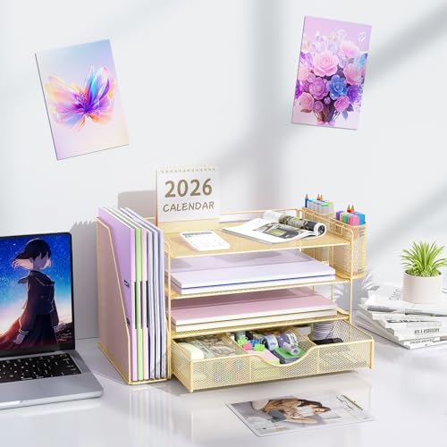 gianotter Desk Organizers and Accessories with File Holder, 4-Tier
