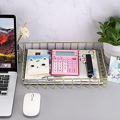 BTSKY Multipurpose A4 File Tray Wire Desk Tray Organizer, Gold