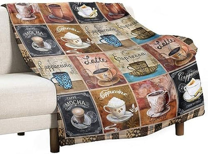 Coffee Blanket Gifts for Lovers - Soft Warm Cozy Fleece Throw for