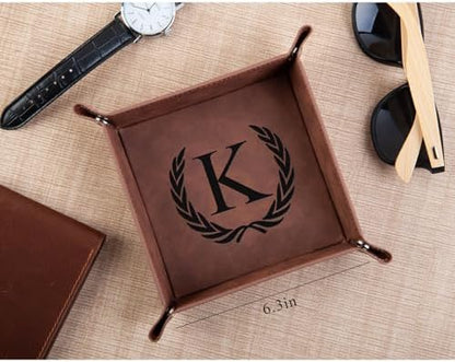 Personalized Leather Valet Tray Engraved Initials Key Tray Nightstand