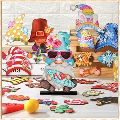 Blulu 34 Pcs Interchangeable Wooden Gnome Sign, Retro Watercolor