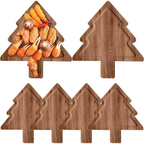 Ziliny 6 Pcs 12" Acacia Wood Christmas Charcuterie Board, Christmas
