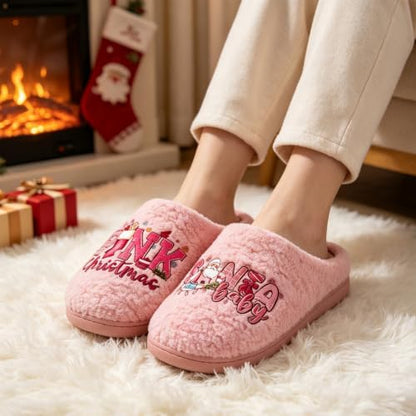 Women's Christmas Fuzzy House Slippers,Plush Warm Indoor Holiday Home