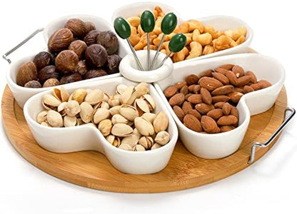 ZEAYEA 11 Inch Appetizer Serving Tray with Holder, Ceramic Divided