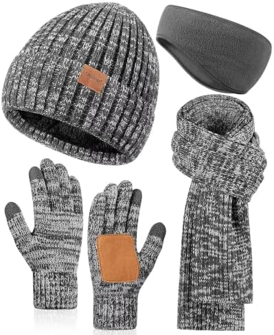 Winter Hat Gloves Scarf Headband Set for Men Women, 4 in 1 Warm Gifts