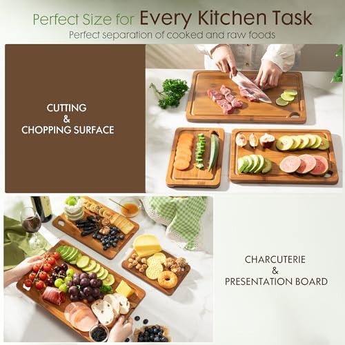Astercook Deep-Carbonized Bamboo Cutting Boards for Kitchen with Wood