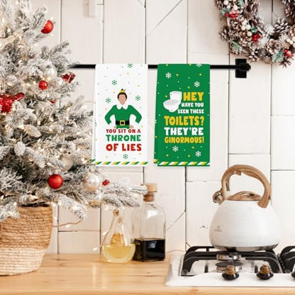 Funny Elf Christmas Towels, 2 Pack Holiday Bathroom Hand Towels, Buddy