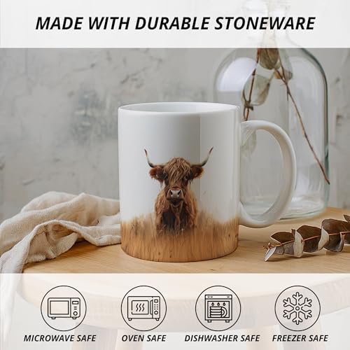 Western Highland Cow Mug, Farmhouse Rustic Western Cows Coffee Cups