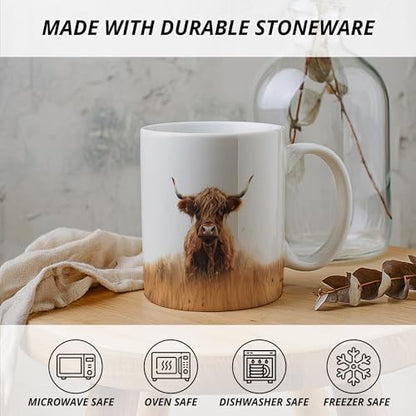 Western Highland Cow Mug, Farmhouse Rustic Western Cows Coffee Cups
