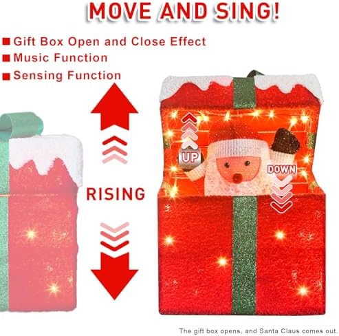 PEIDUO Animated Christmas Santa in Lighted Gift Box, Motion Sensor