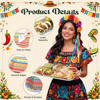 Vesici 6 Pack Mexican Melamine Serving Trays, 13 x 10 in Aztec