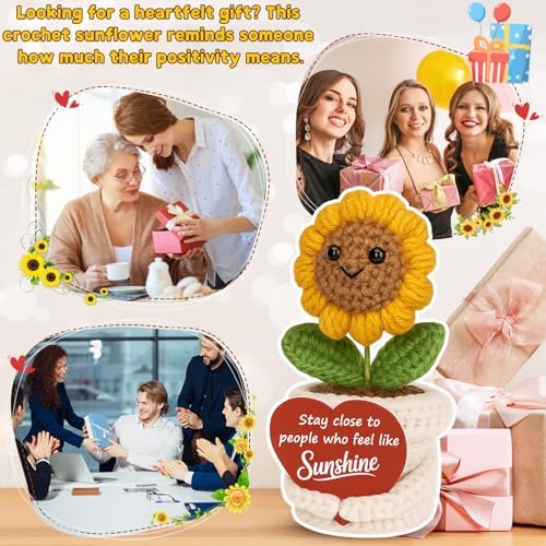 Handmade Crochet Sunflower Plant Thinking of You Gifts for Women