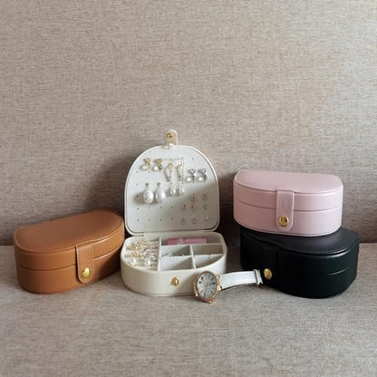 PU Leather Jewelry Organizer Compact Travel Case Multi Compartments
