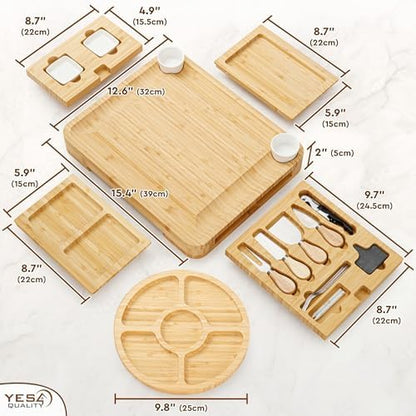23 pc Charcuterie Board Gift Set, Bamboo, Large, 6 Trays, Knives