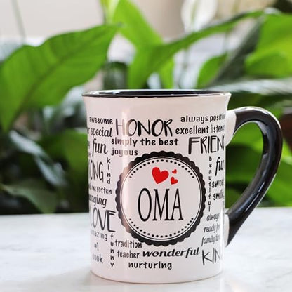 Cottage Creek Oma Mug, 16oz Word Art Coffee Cup for German Grandma
