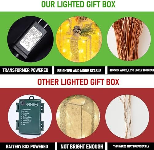 Hourleey Set of 3 Christmas Lighted Gift Boxes, Pre-lit 60 LED Light