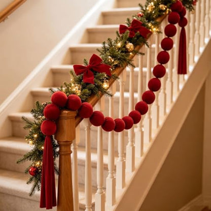 Velvet Red Balls Hanging Christmas Ornaments, Shatterproof Christmas
