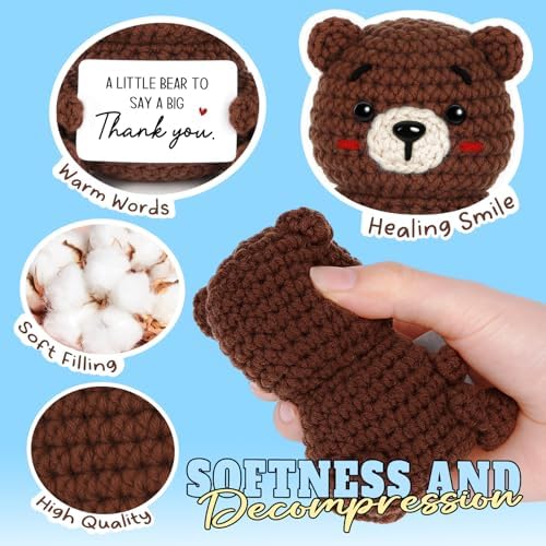Thank You Gifts for Women Men, Handmade Positive Crochet Bear Decor