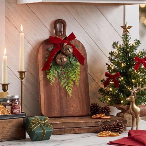 Farmhouse Christmas Wooden Cutting Board Set, 15.75'' with Bells