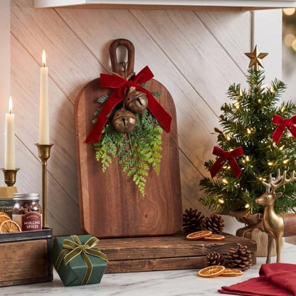 Farmhouse Christmas Wooden Cutting Board Set, 15.75'' with Bells