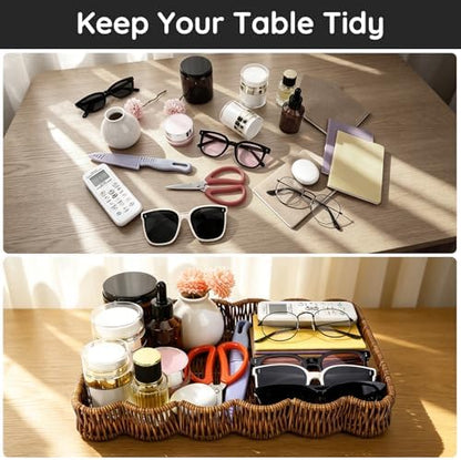 Segbeauty Plastic Wicker Serving Tray with Handles for Home Decor