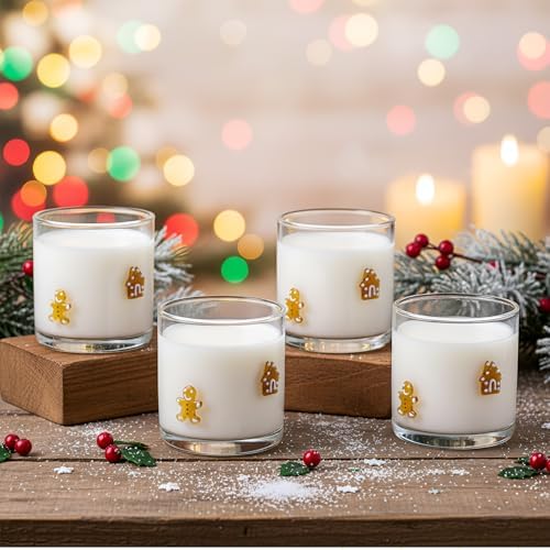 Vesici 4 Pack Christmas Icon Glass Cups 14oz Glasses,Gingerbread