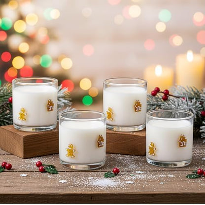 Vesici 4 Pack Christmas Icon Glass Cups 14oz Glasses,Gingerbread