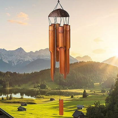 38" Bamboo Wind Chimes, 6 Pipes Handcrafted Wooden Outdoor Decor
