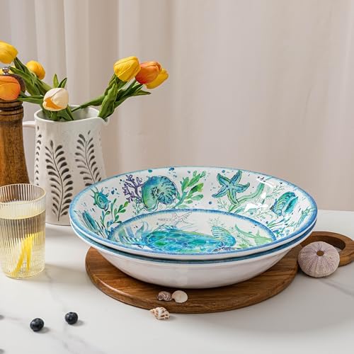 LEHAHA Extra larger Melamine serving bowl set, Coastal 13.75 Inch