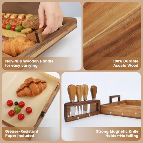 Acacia Wood Large Charcuterie Board 36x12 Inch with Cheese Knife Set