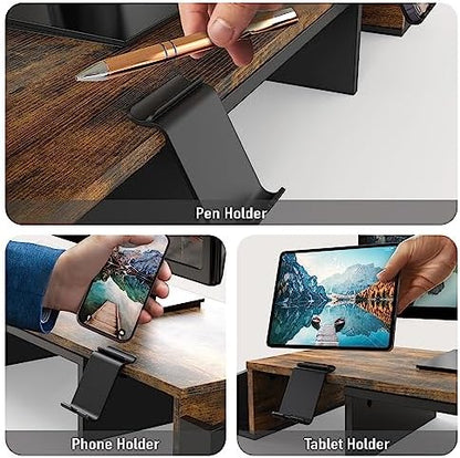 Simple Houseware Desk Dual Monitor Stand Riser with Drawer, Rustic