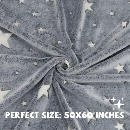 REXEO Glow in The Dark Star Space Blanket for Kids, Grey Cute Galaxy