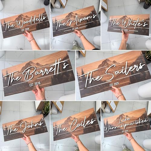 Custom Mountain Family Name Sign - Rustic Wood Wall Decor