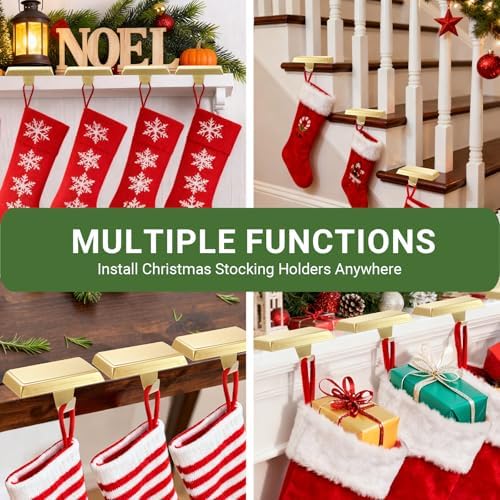 Komotu 4 Pcs Metal Christmas Stocking Holders for Mantle - Weighted