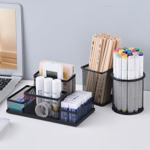 Desk Organizer Desktop Mesh Pen Pencil Holder Caddy with 4
