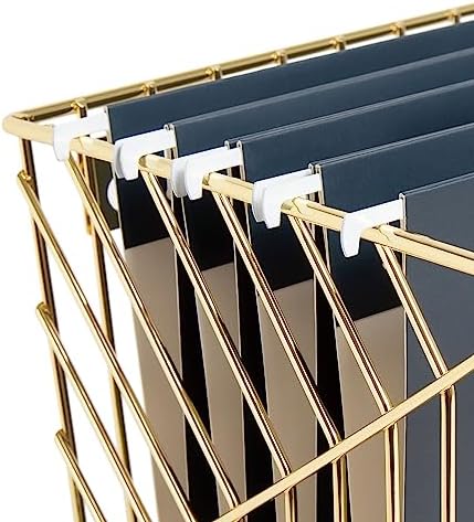 U Brands Wire Metal Hanging File Organizer, Letter Size, Gold Finish