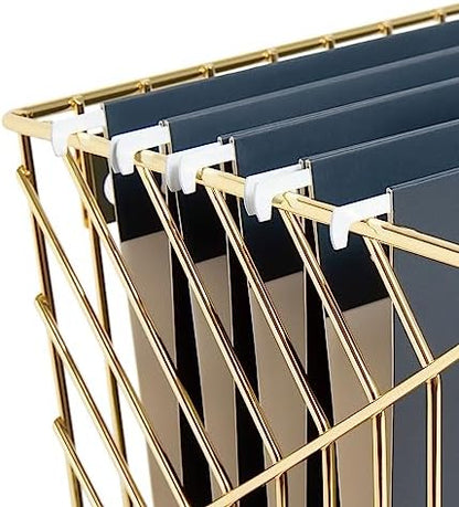 U Brands Wire Metal Hanging File Organizer, Letter Size, Gold Finish